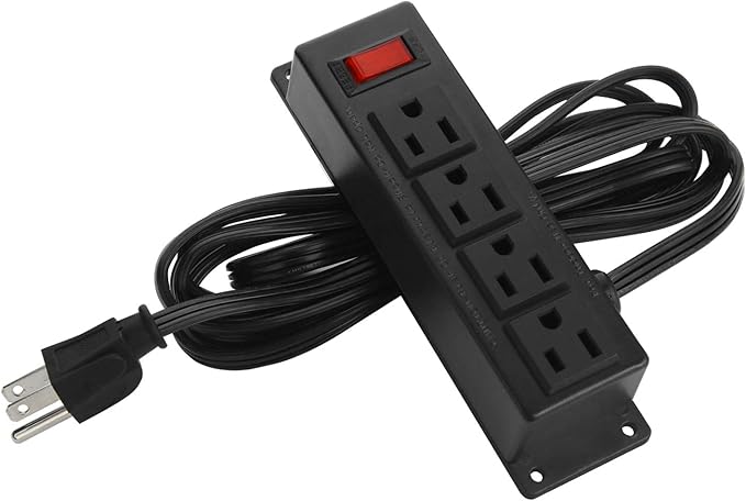 Wall Mount Power Outlet Strip, 4 Outlet Mountable Power Strip with Switch, Under Desk Power Strip Connect with 10ft Cord Mount Under Desk, Workbench, Nightstand, Dresser, Table.(Black)