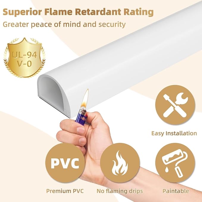 78" Side Open Cord Hider for Wall Mounted Tv, Extension Cable Cover to Hide Conceal Cords Along Wall,Wire Raceway Management Cable Concealer Channel,Electric Cord Organizer Wiremold,W 1.08"× H 0.6"