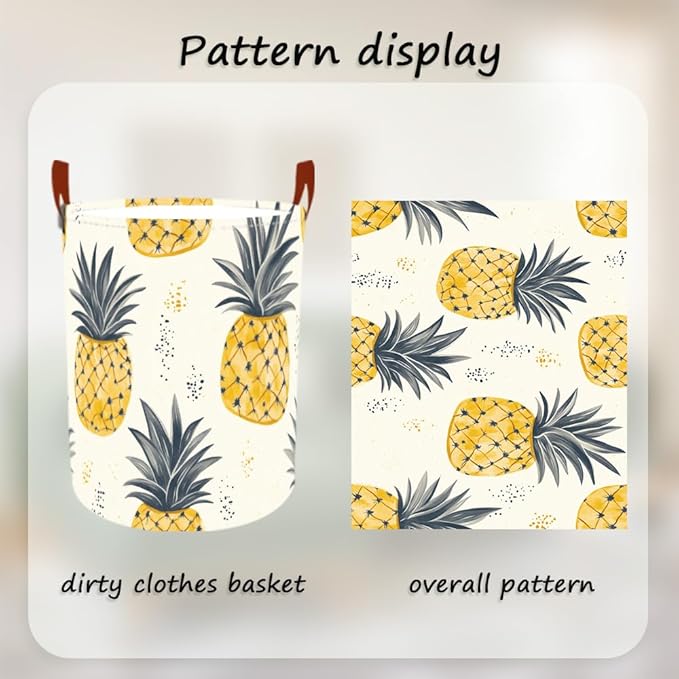 Laundry Baskets 15.7x19.7 Inch Pineapple Tropical Design Collapsible Laundry Hamper with Handles Oxford Fabric Clothes Storage Bin Foldable Dirty Clothes Organizer for Bedroom Bathroom Dorm