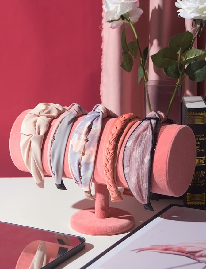 T-Bar Headband Holder Organizer for Show, Soft Velvet Hairband Stand Display, Hair Hoop Accessories Jewelry Storage for Home Bedroom (Peach Velvet)