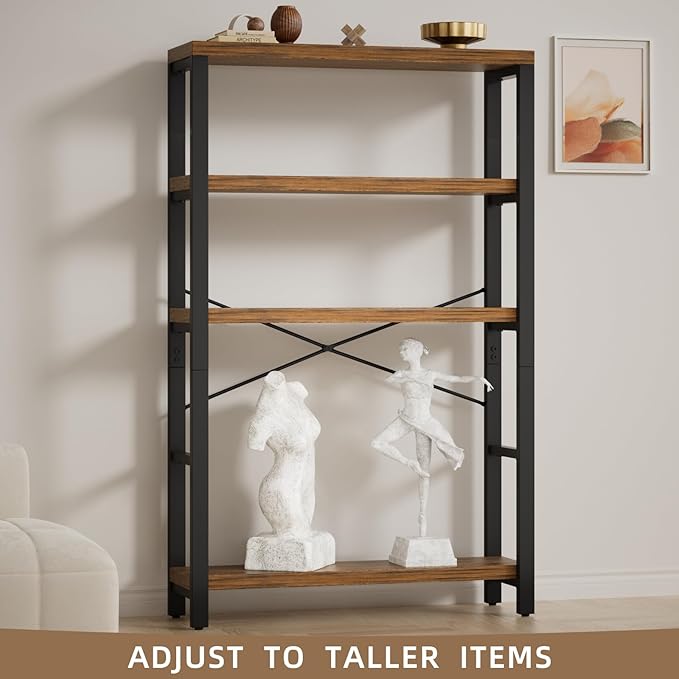 5-Tier 39.37" Wide Heavy Duty Bookshelf, Industrial Wood and Metal Bookshelf, Vintage Bookcase with Lock Wall Design, Living Room Shelf, Rustic Brown