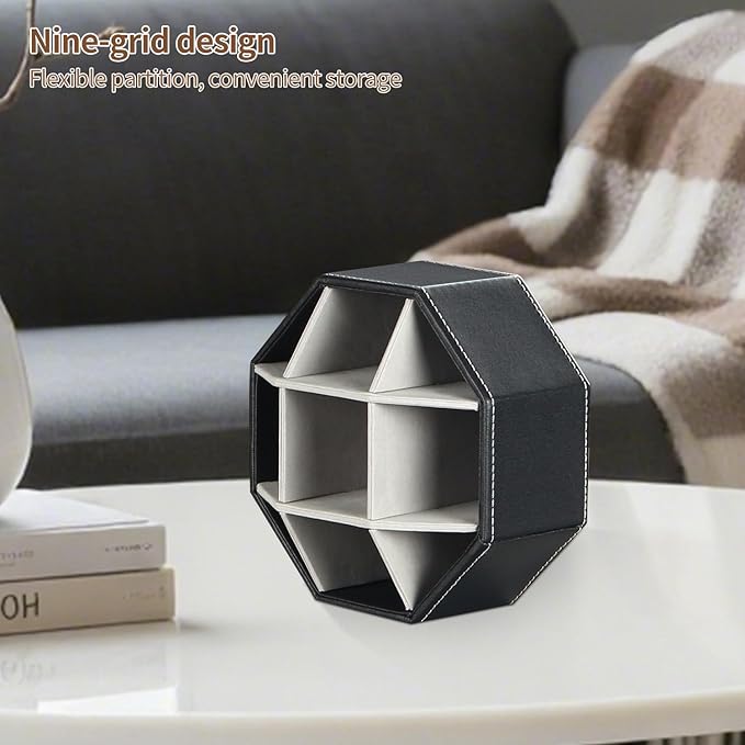 Remote Control Holder, Swivel 9 Rooms Desk Organizer and Decorations for Living Room, Leather Bedside Storage Caddy for TV Controllers/ Makeup Brush Pen/ Office Stationery/ Art Supplies/ Eyeglasses