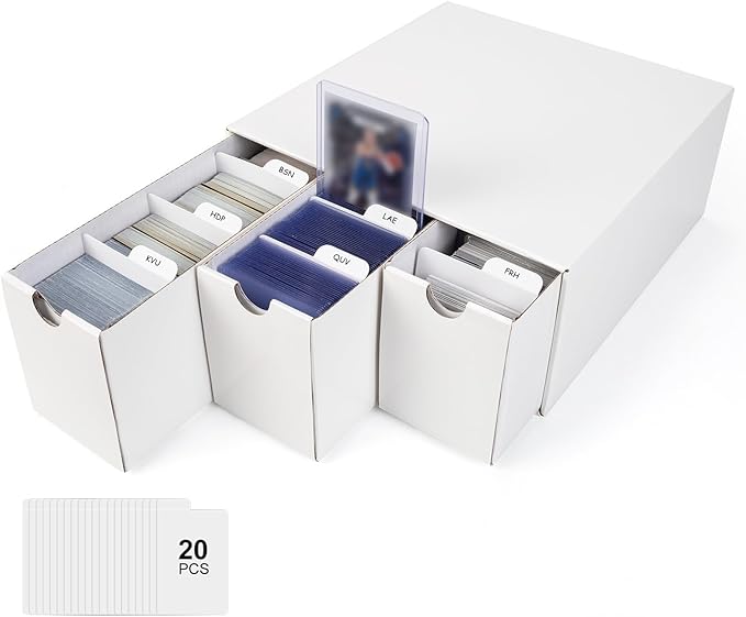 Trading Card Storage Box, Top Loaders Storage Box with 20 Card Dividers, Cardboard Trading Card Organizer for Collectible Cards Games,Card Box Fits For TCG,MTG,TCG and Basktaball Cards, 3 Drawer