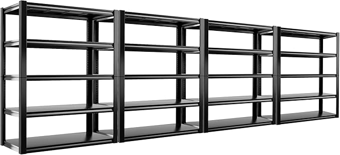 REIBII Garage Shelving Heavy Duty Storage Shelves, Extra Large Adjustable Storage Rack with 5 Tier Metal Shelving 2500LBS Heavy Duty Shelf for Garage Kitchen Pantry Warehouse Basement, 4 Pack