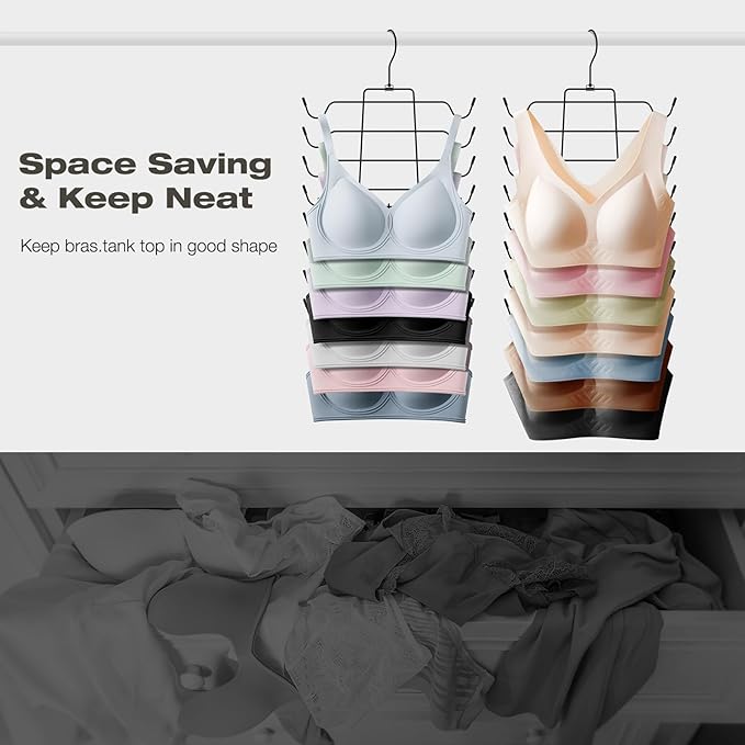 2 Pack Bra Organizer,Tank Top Hangers Space Saving,Closet Organizers and Storage,Bra Hangers for Closet Organizer,Tank Top Hanger for Sport Bras,Camisoles,Bathing Suit,Belt,Tie,etc,Black