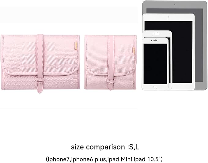 Voova Travel Jewelry Holder Organizer Case, Large Jewelry Storage Bag for Women Girls, Foldable Traveling Jewellery Pouch Roll for Necklaces Rings Earrings Bracelets, Light Pink