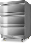 24 Inch Upgraded Three-Drawer Beverage Fridge, Weather Proof Outdoor Stainless Steel Beverage Refrigerator, Under Counter Built-in Beverage Cooler for Home & Commercial Use