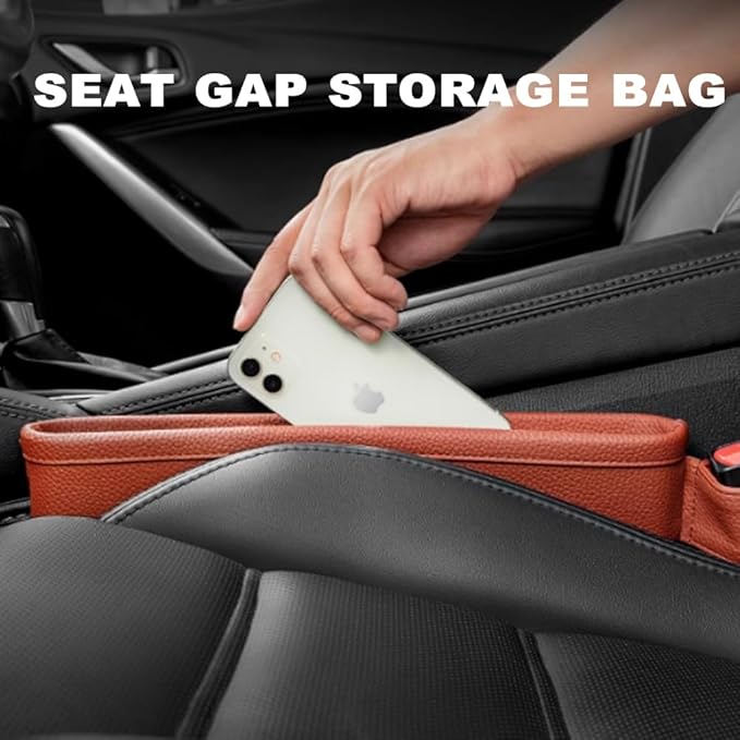 Tumecos Car Seat Pockets PU Leather Car Console Side Organizer Seat Catcher Holders Compatible with Phone Key Wallet Phone Sunglasses 2 Pack (Beige)