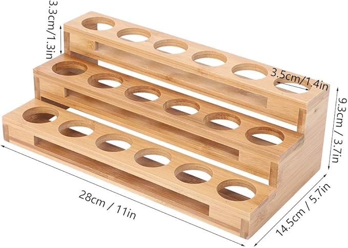 3 Tier Essential Oil Holder Stand, 1.4in Hole Diameter Wood Cosmetic Storage Organizer Rack, Makeup Display Stand for 18 Bottles