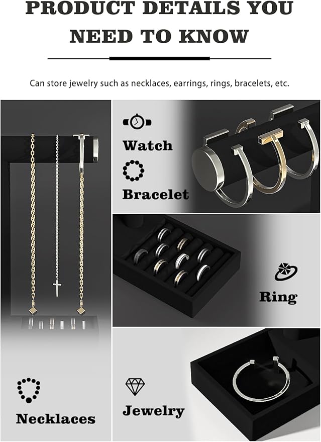 Bracelet and Necklace Holder,Velvet Jewelry Necklace Display Organizer Stand,bracelet Holder for Selling,Bracelet and Necklace Storage Tree (Style 1（Black+ Metal lid）)
