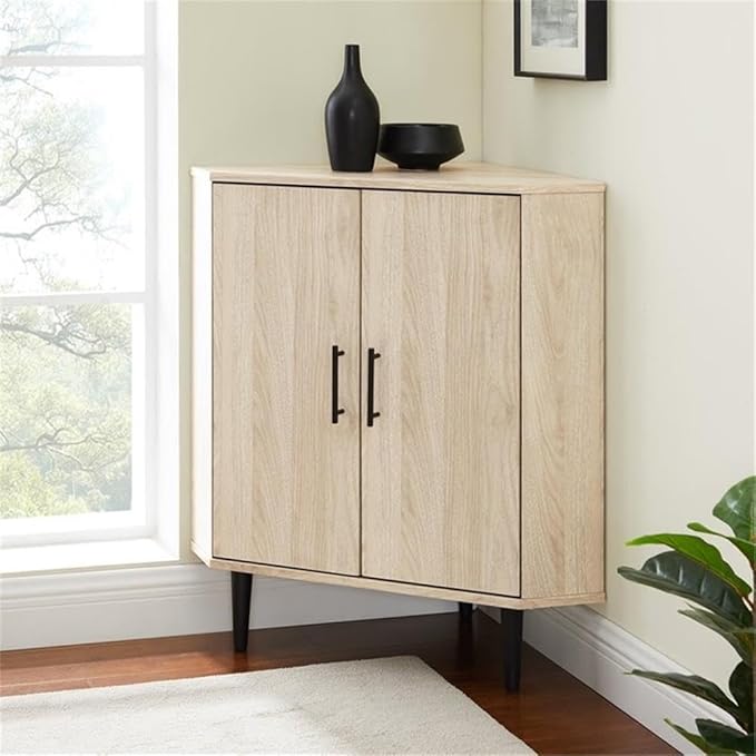 Walker Edison Saxon Mid-Century Modern 2-Door Corner Accent Cabinet 30 Inch Birch