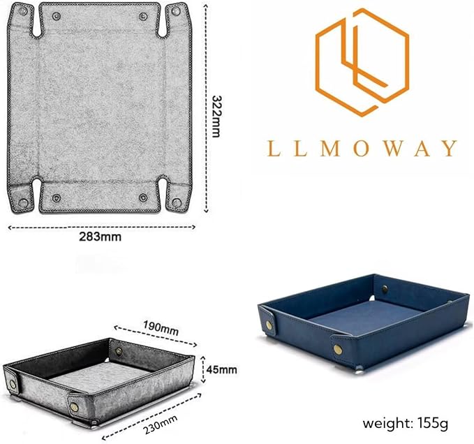 LLmoway PU Leather Valet Tray Nightstand Desk Organizer for Men Women Home Office Phone Watch Jewelry Glasses Keys Coins Storage