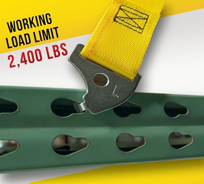 Mytee Products 2"x110.5" Pallet Rack Safety Straps for 9 ft Pallet Bays - 2400 lbs Breaking Strength Rack Safety Straps for Holding Pallets in Place - Warehouse Storage Shelving Accessories
