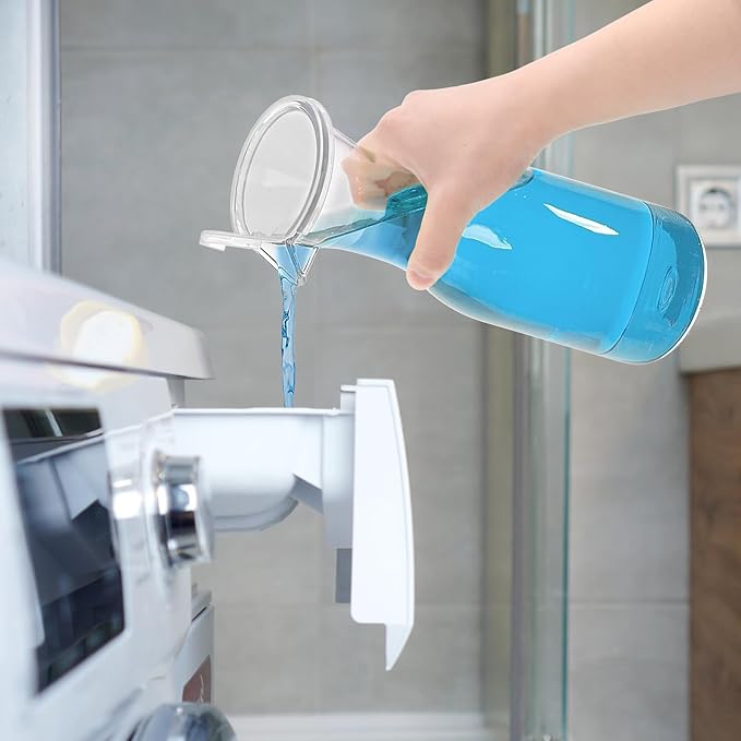 3 Pack Laundry Detergent Dispenser with 5 Labels, 40 OZ Plastic Fabric Softener Bottle, Reusable Detergent Container, Laundry Room Organizer for Liquid Soap Powder Bleach Scent Booster Beads