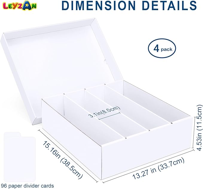 Trading Card Storage Box, 4 Pack 3200 Count Cardboard Storage Box with Divider for Sports, Tcg, Mtg Cards