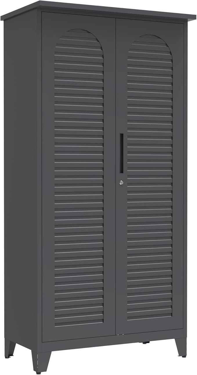 Tall Metal Tool Storage Cabinet with Shelves and Pegboard, 72.8” Steel Organizer Cabinet for Garage Workshop Warehouse Utility Room, Wall-Mountable Heavy Duty Storage Locker