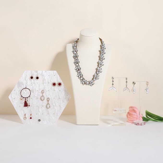 GemeShou Beige necklace storage organizer for sale, Velvet necklace holder stand, jewelry bust display stands, Jewelry Mannequin for Countertop, Showcase【Beige-Large height 12.4 inch】