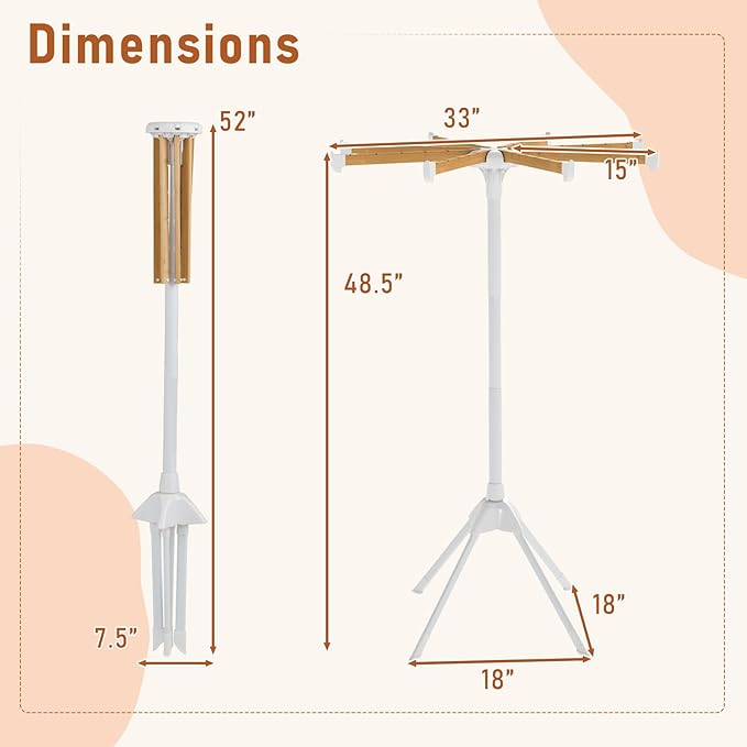 Giantex 4 Legs Clothes Drying Rack, Foldable Laundry Drying Rack with 8 Bamboo Hanging Rods, 40 Hanger Slots and Heavy-Duty Metal Frame, Collapsible Space-Saving Octopus Airer for Indoor Use