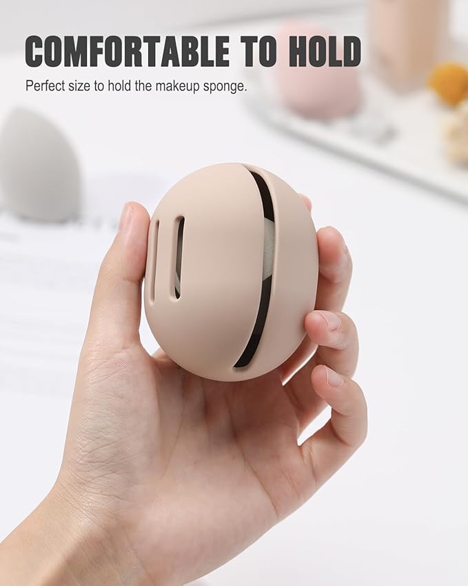 FERYES 2 PCS Makeup Sponge Holder – Shatterproof Eco-Friendly Silicone Beauty Make Up Blender Case for Travel - Khaki