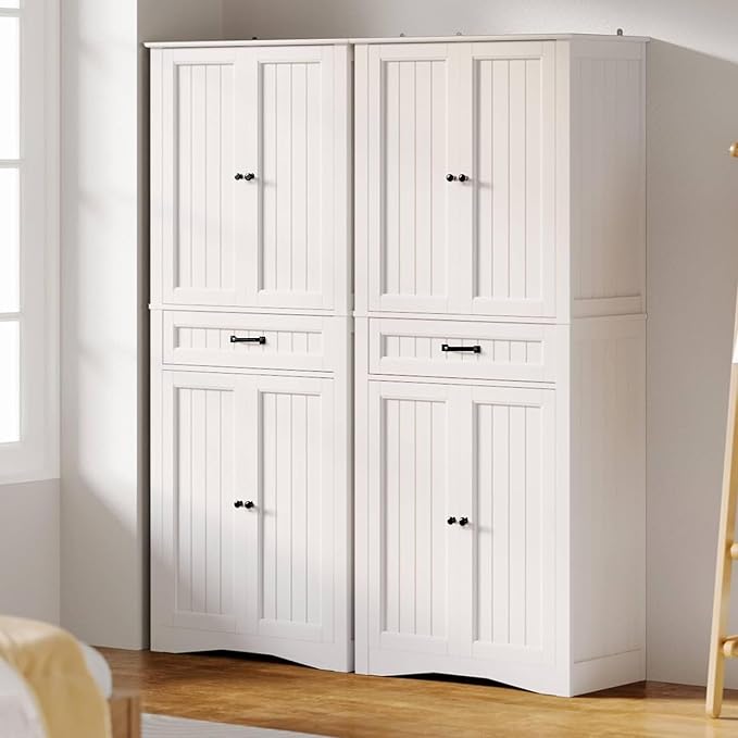 Gizoon 71'' Kitchen Pantry Storage Cabinet, Freestanding Pantry Organizers and Storage Cabinet with 4 Doors and 4 Adjustable Shelves, Tall Cabinet with Large Drawer for Kitchen, Living Room, Bathroom