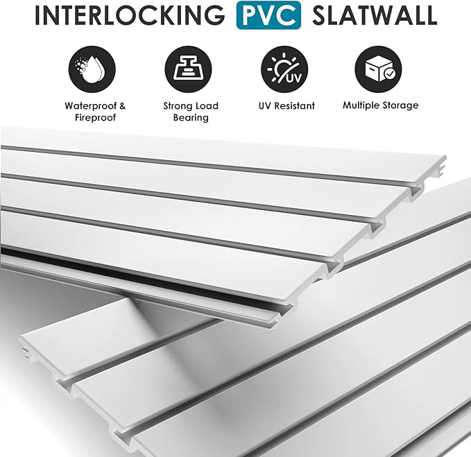 Braki PVC Slat Wall Paneling 4x8 ft, Garage Organizer Storage System, White Slatwall Panels for Garage Organization Product, Heavy Duty Wall Mounted Tool Storage for Home