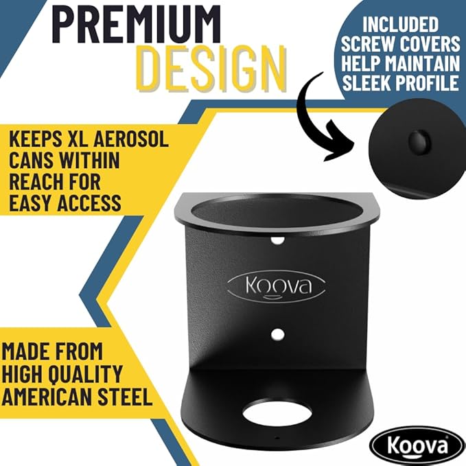 Koova X-Large Spray Can Rack - Fits 1 XL Aerosol Spray Can, Heavy Duty Steel Wall Mount Organizer, Metal Utility Shelf for Home or Garage, Universal Fit, Paint Storage, Hardware Included, Made in USA
