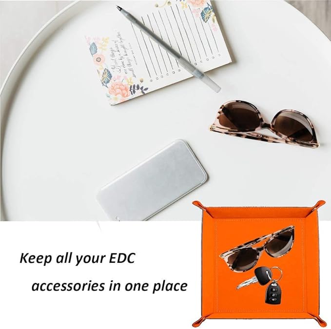 siduater Valet Tray Desktop Storage Organizer, Vegan Leather Catchall Tray Bedside Vanity Tray Nightstand Caddy Holder for Remote Controller, Watch, Keys, Phone, Wallet, Sunglasses, Jewelry, Khaki