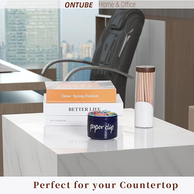 ONTUBE Porcelain Paper Clip Holders,Ceramic Paper Clip Organizer (Navy)