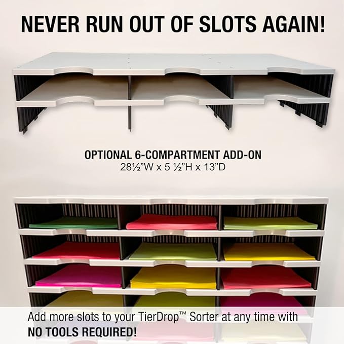 Ultimate Office TierDrop Desktop Organizer Document, Forms, Mail, and Classroom Sorter. 24 Letter Size Compartments with Optional Add-On Tiers for Easy Expansion - Gray w/Black