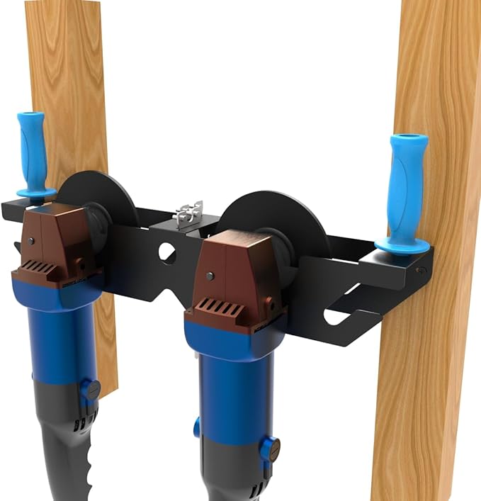 2 Pack of Angle Grinder Holder- 2 Bay Tool Wall Mount Bracket Stand Storage Rack with Cord Hanger for Cutter Polisher, Workshop or Garage