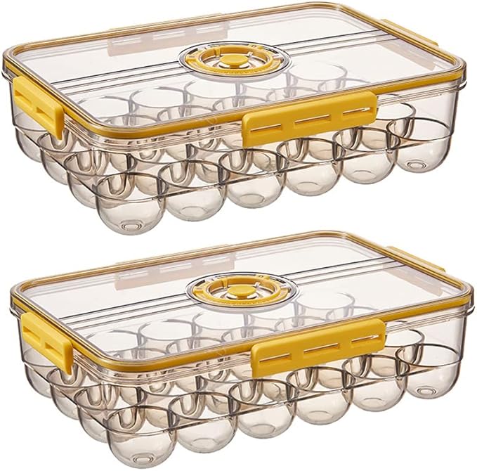 CottonColors Egg Holder for Fridge - 24 Egg Plastic Organizer with Lids (2 pack)