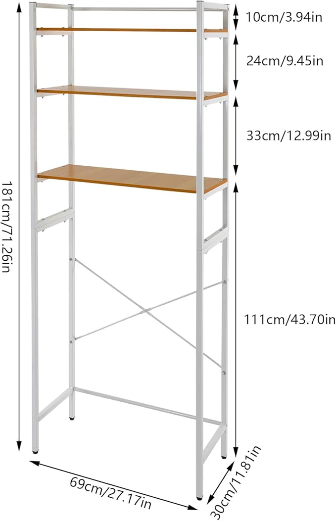 Gdrasuya10 Over The Washer and Dryer Storage Shelf for Laundry Room, 3 Tier White Washer Storage Utility Rack Shelf Laundry Storage Shelf Organizer Space Saving for Room