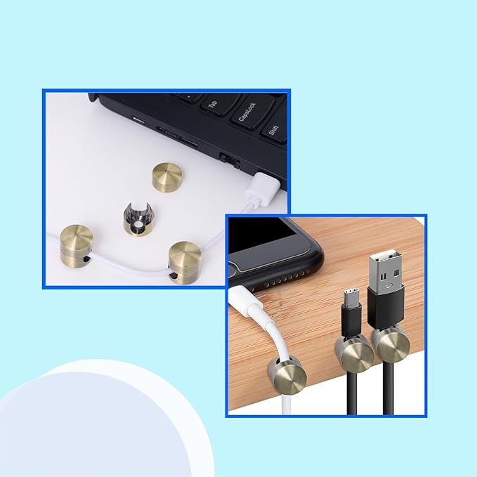 3 Sets Charger Cord Holder,Antique Copper Color Metal Adhesive Cable Management Clips,Adjustable Cable Anchor Holders,Wire Organizer for Desk, Wall, Home, Office