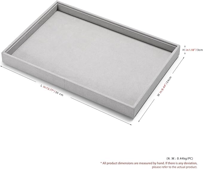 Microfiber Jewelry Tray Stackable Jewelry Organizer Drawer Trays For Necklace Bracelets Watch Perfume Storage Holder (Grey)
