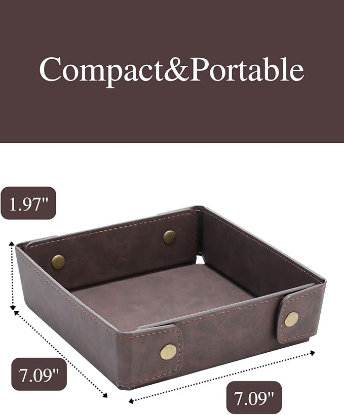 CASIRENA Father's Day Gifts Faux Leather Valet Tray Organizer for Men - Catch-All Tray for Entryway Table Key, Wallet, Watch, Coin Change, Phone, Dresser EDC Dump Jewelry, Bedside Nightstand Desk-top