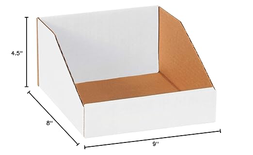 Aviditi Corrugated Cardboard Storage Bins, 8"x 9"x 4 1/2", White, Pack of 50, for Warehouse, Garage and Home Organization
