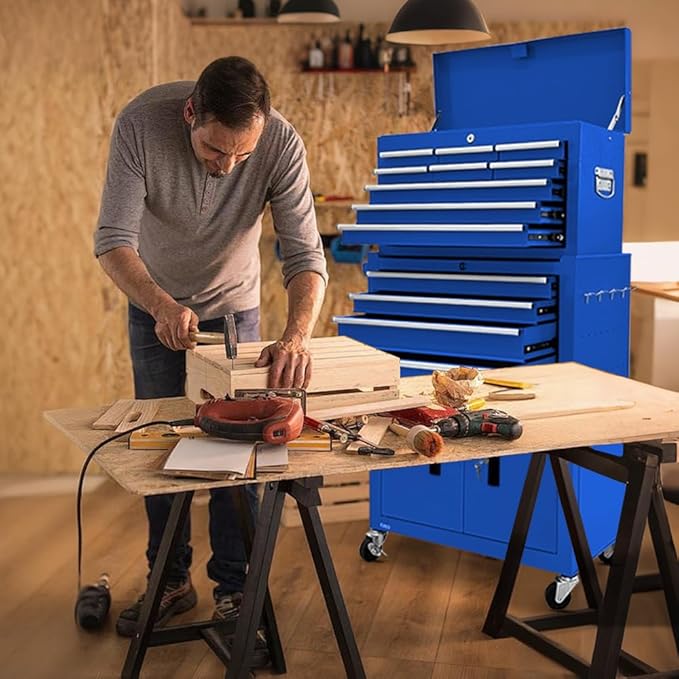 Tool Chest 13-Drawer with Double Door Handle,2 in 1 Detachable Rolling Tool Chests with Wheels and Drawers,Large Tool Box with Lock for Warehouse,Garage (Blue)