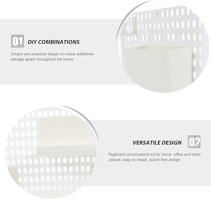 Punch Pegboard Shelf Display Wall Organizer Kit Plastic Lightweight Wall Pegboard Holder with DIY Combinations for Bedroom Bathroom Kitchen Storage Smooth Edges White
