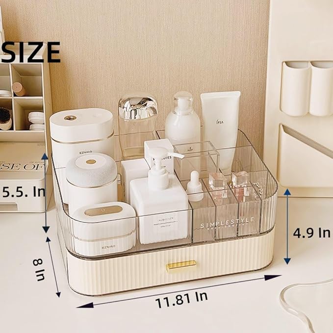Makeup Organizer with Drawers Stackable Skincare Cosmetic Makeup organization for vanit Bathroom Desk Countertop (Cream)