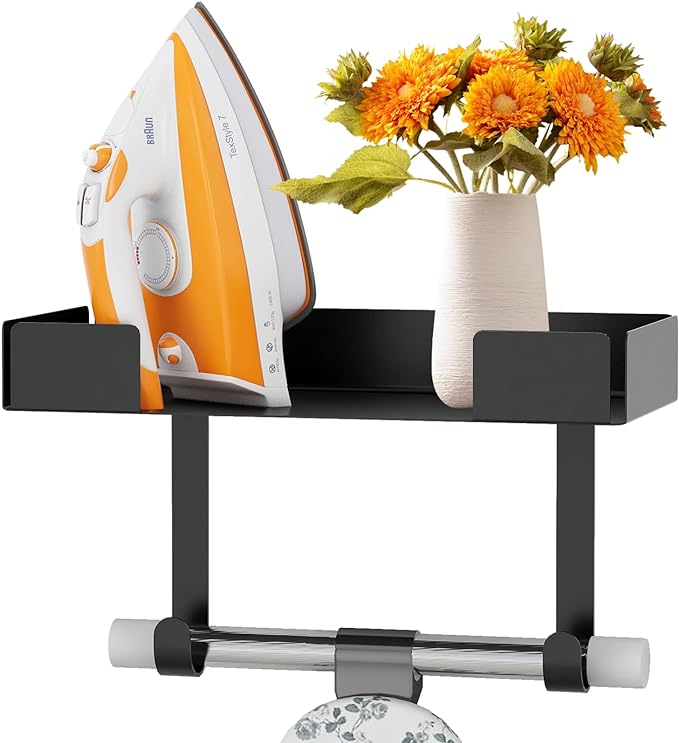 JUYSON Ironing Board Holder, Wall-Mounted Iron and Board Set Storage for Laundry Rooms (Black)