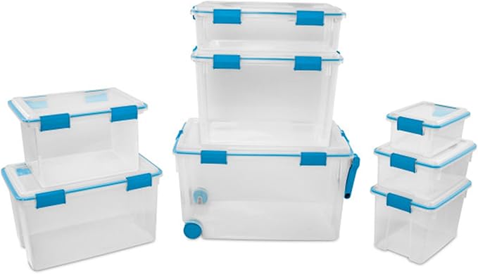 Sterilite 4-Pack Gasket Box, Weather-Resistant Storage Bins with Latching Lids, 37 Quart - Heavy-Duty Organizing Containers for Closet, Bathroom, and Office