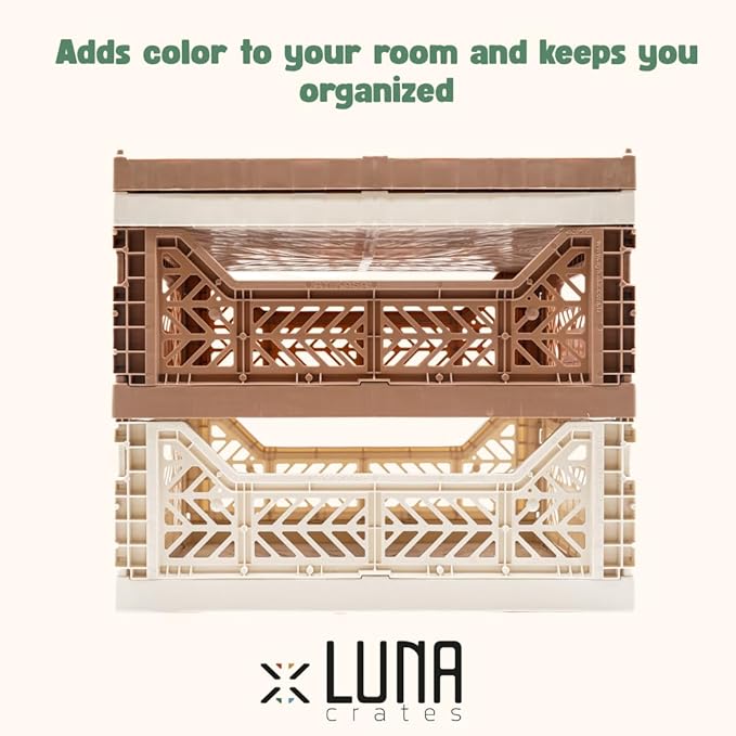Collapsible Storage Box, Foldable Crate Organizer Bin with Handle, Stackable Crates for Home Organization (Warm Taupe - Coconut, 14L - 4 Pack)