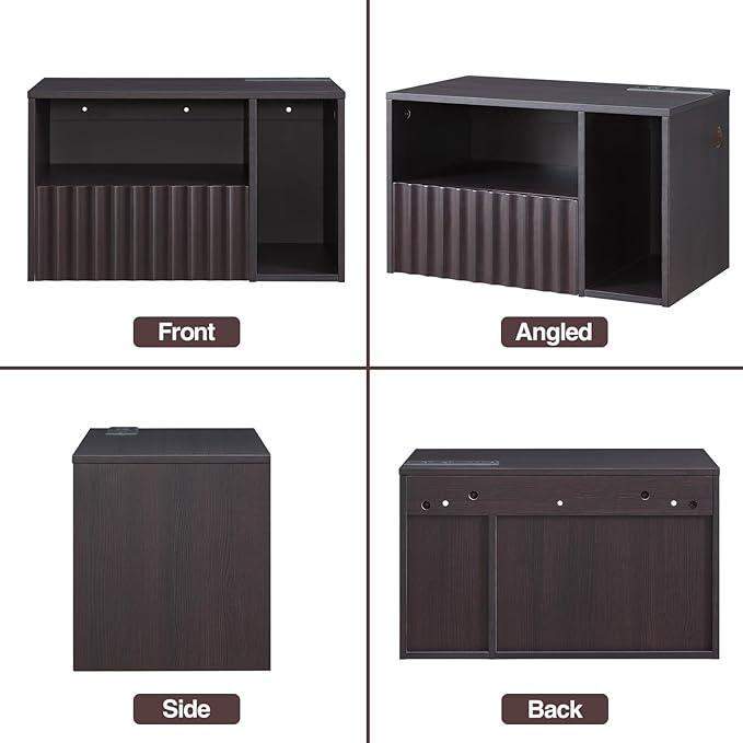 Modern Espresso Fluted Floating Nightstand with Charging Station, NightStand with Drawers, Bedside with USB Ports and Outlets, Bedroom Furniture (Set of 2)