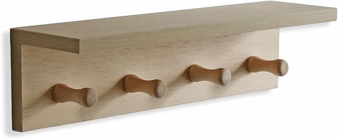 Entrance Coat Rack ，Coat Hooks, Wall-Mounted Wooden Hook Rack, Wall-Mounted Shelves are Very Suitable (Birch Colored Veneer)