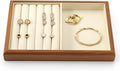 Oirlv Solid Wood Multifunctional Ring Earrings Studs Bangle Jewelry Organizer Tray Jewelry Drawer Organizer(Creamy-white)