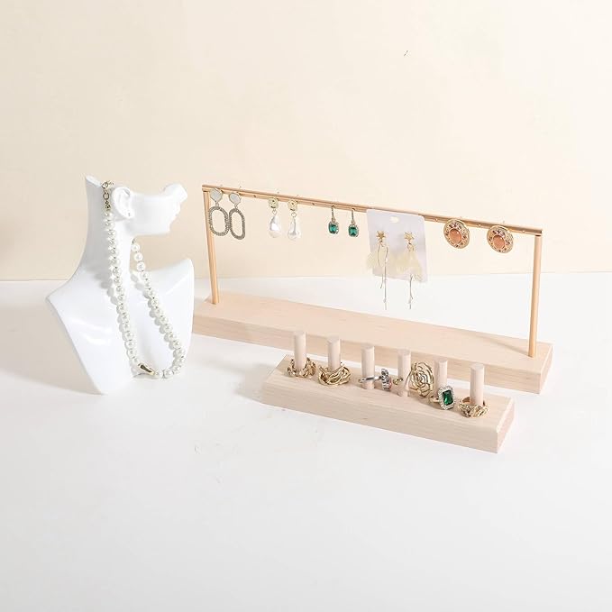 GemeShou wooden earring holder organizer for girls, maple stud earring display stand for boutique store, jewelry storage organizer shelf【maple stand-One Tier】