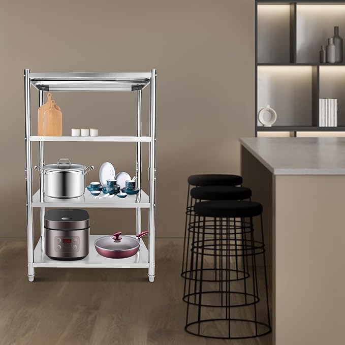 Storage Shelves, 4-Tier Wire Storage Shelves with Fall Protection Guardrail, UltraDurable Heavy Duty Steel Wire Rack Storage for Home & Garage Shelving