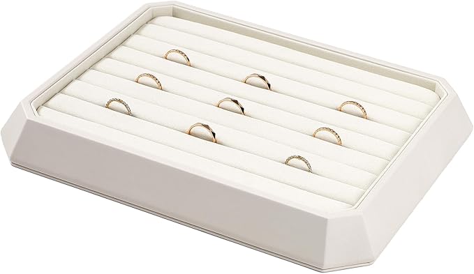 Premium PU Leather Stackable Jewelry Ring Display Tray Ring Earring Display Holder Organizer Showcase(Beige)