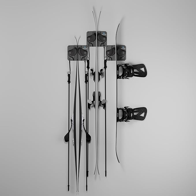 Gravity Grabber Ultimate Ski & Snowboard Wall Storage Rack - Fits any Ski or Snowboard - Save Your Rocker, Tips and Tails - Damage-free - 3x - Black