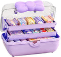 Cute Hair Accessories Organizer 3-Layers Kids Jewelry Storage Box Plastic Hair Accessories holder for Girls (Purple, 10.8 x 5.7 x 5.9 Inch)
